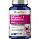 NusaPure Echinacea Goldenseal 200 mg, (Extract 10:1, Equivalent to 2,000 mg), 200 mg, (Extract 4:1, Equivalent to 800 mg) - 2800 mg 300 Veggie Caps (Vegetarian, Non-GMO, Vegan)