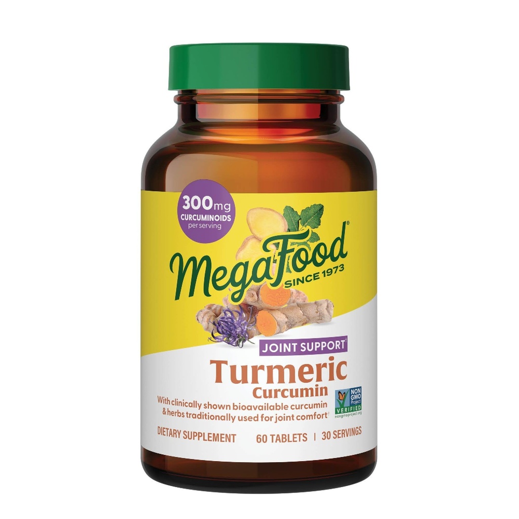 MegaFood Turmeric Curcumin Ekstra Kuvvet - Ortak Destek Supplement - Turmeric Curcumin with Black Pepper & Boswellia Extract - Vegan - 9 Yiyecek Allergens olmadan - 60 Tablar (30 Hizmet)