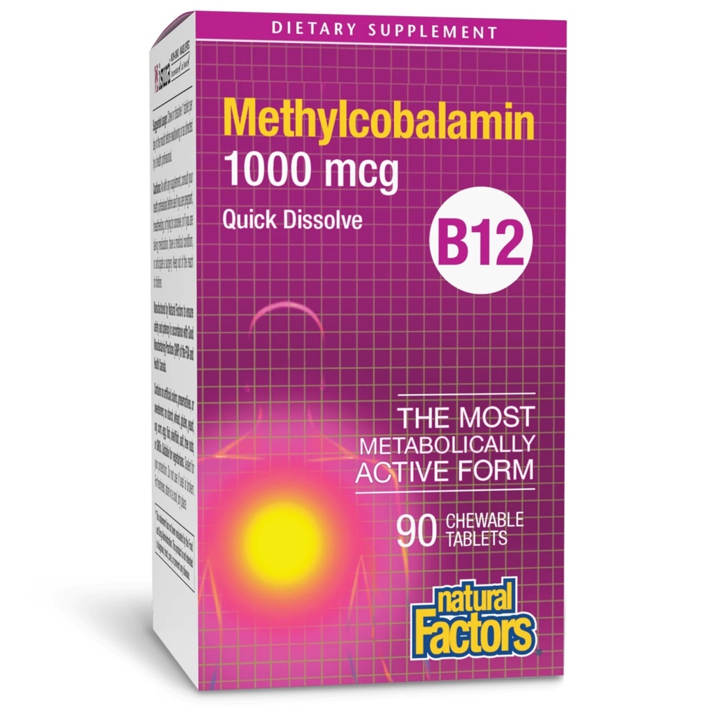 Doğal Faktörler, B12 Torchcobalamin 1000 mcg, Enerji ve Immune Health için Chewable Support, Vegetarian, Gluten Free, 90 tablet (90 hizmet)
