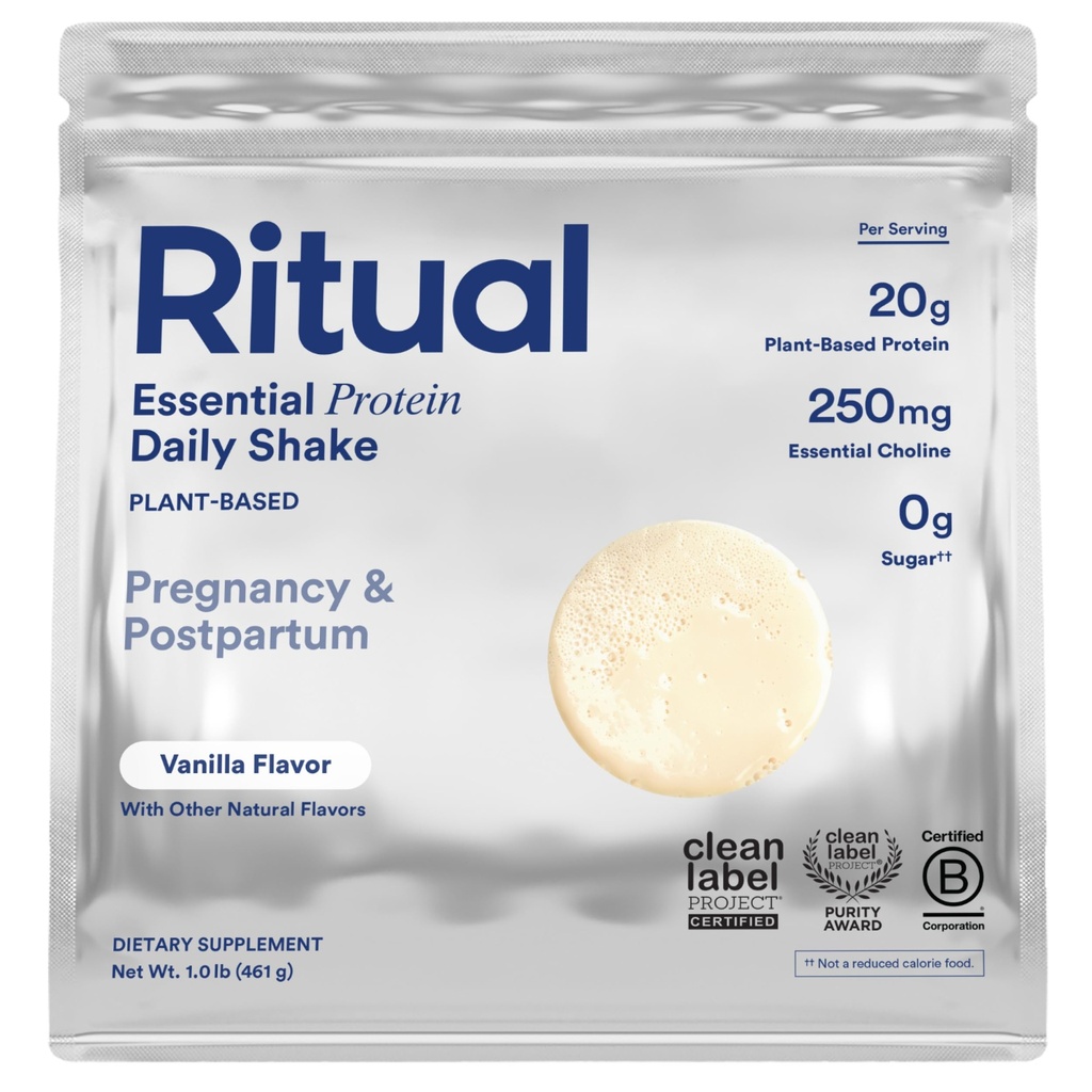 Ritual Prenatal Vegan Plant Temel Protein Toz: Hamileliği desteklemek için Choline, Postpartum, & Lactation, ABD'deki Rejeneratif Çiftliklerden 20g Organik Pea Protein, Sugar Free†, Vanilla, 1 Lbs