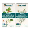Himalaya Organic Ashwagandha for Energy Support Plus Organic Shatavari for PMS, Menstrual Cramp Relief & Menopause Support, 60 Capsules Each – 2 Product Bundle