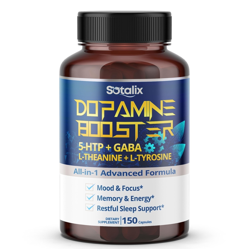 5-HTP + GABA ile L-Theanine + L-Tyrosine - Mood & Focus, Memory & Energy, Restful Sleep Support - USA Made & Tested (150 günlük Supply (kırda 1))
