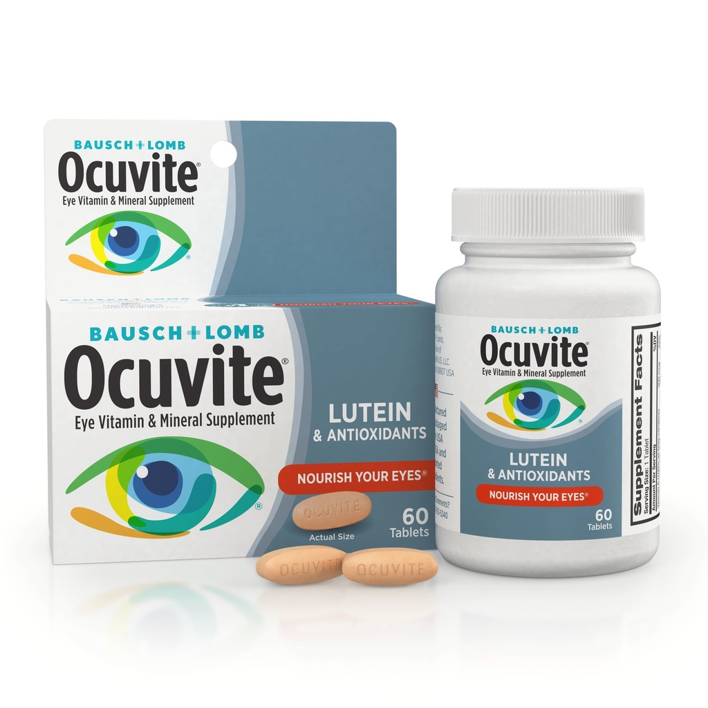 Ocuvite Eye Vitamin & Mineral Supplement, Lutein & Antioksi Vitamins A, C & E, Eye Health & Support için çinko, Gözler için 60 Tablet,