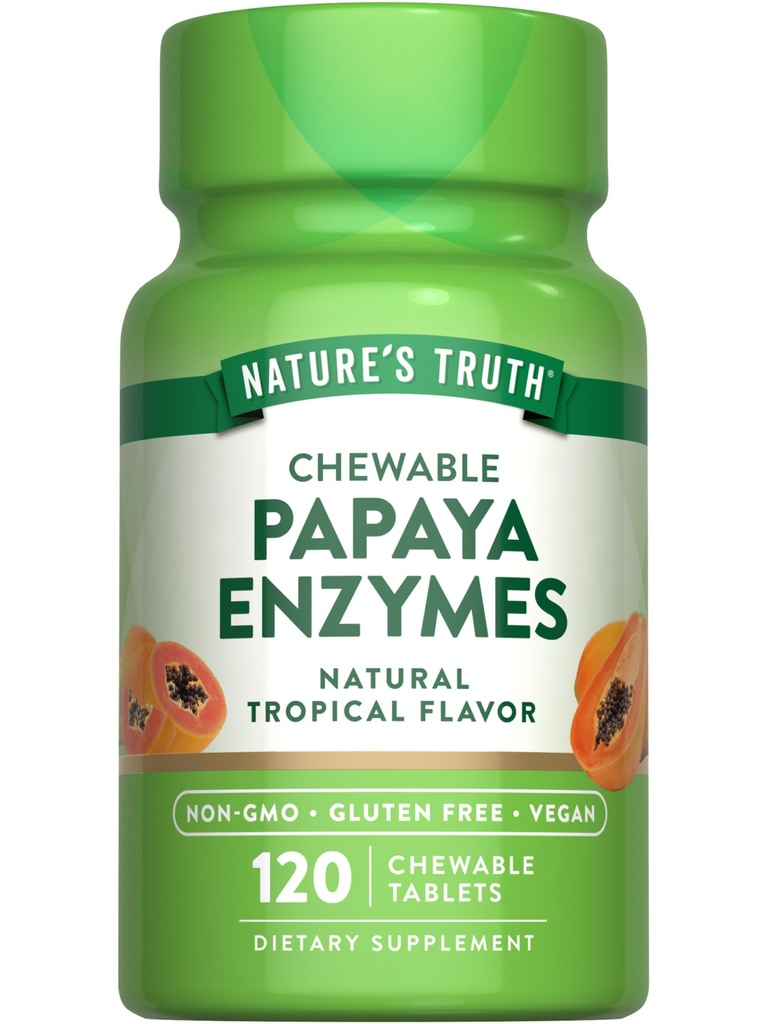 Nature's Truth Papaya Enzyme Chewable Tabletler | 120 Kont | Vegan, Non-GMO & Gluten Free Supplement for Digestion | Natural Trovor