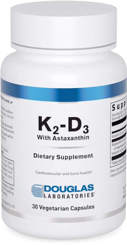 Douglas Laboratories K2-D3 Astaxanthin ile - Kemikler için Antioksit Desteği, Immune Function & Vascular Health* - Menaquinone-7 & D Vitamin - 30 Vegetarian Capsules