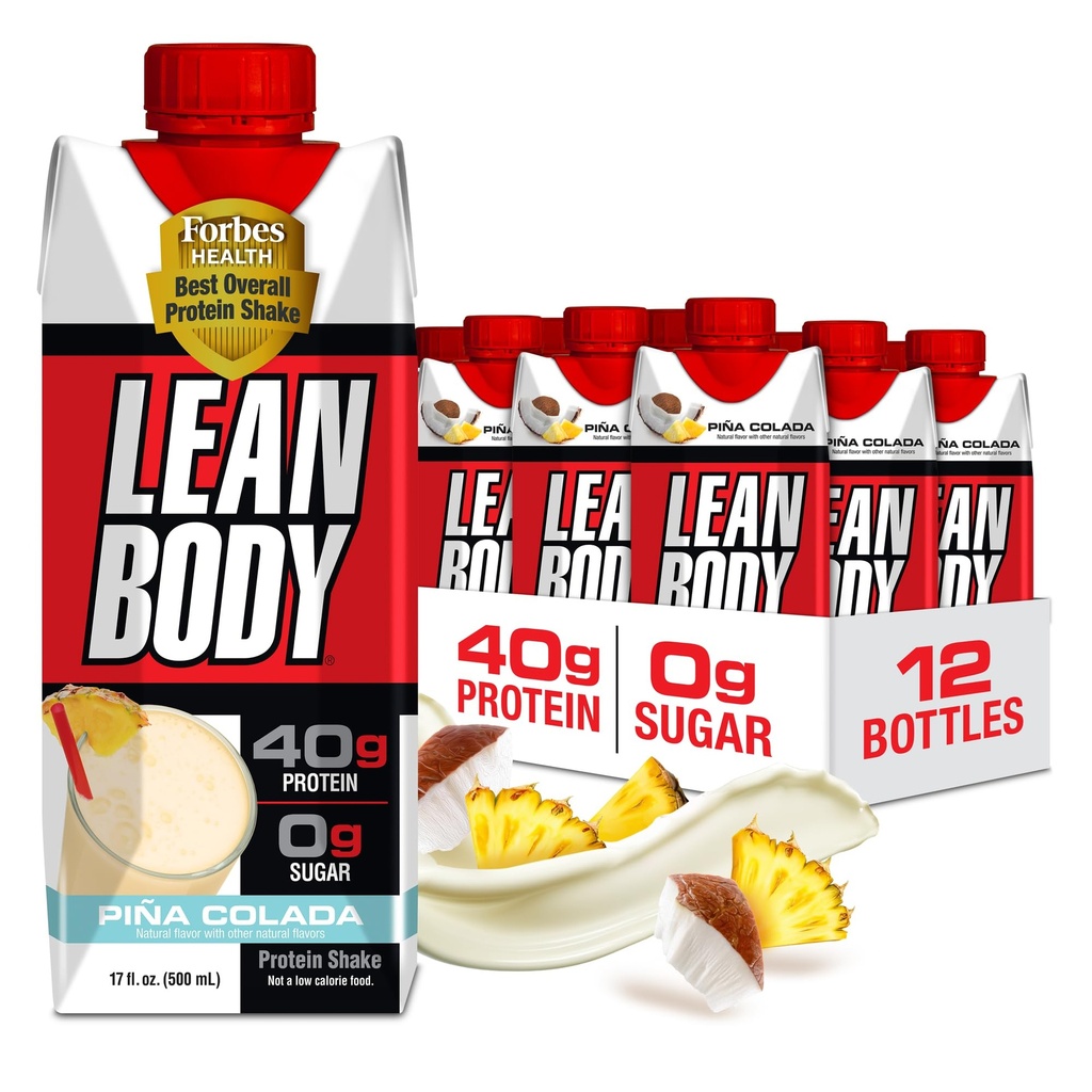 Lean Body Ready-to-Drink Pina Colada protein Shake, 40g proteini, Whey Mix, 0 Sugar, Gluten Free, 22 Vitamins & Minerals, 17 Fl Oz (Paketi 12)