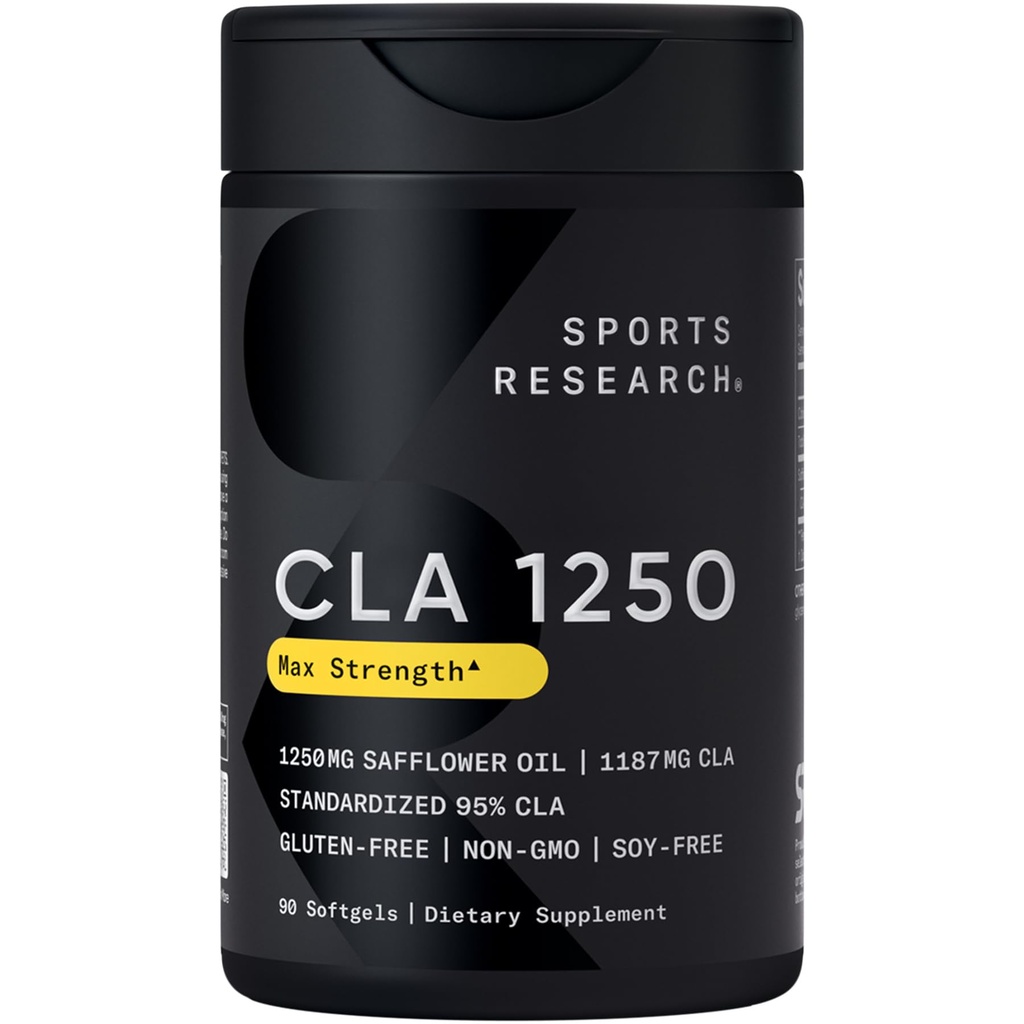Spor Araştırmaları CLA - Erkekler ve Kadınlar için Active Conjugated Linoleic Asit ile 1250 mg | Non-GMO, Soy & Gluten Free -% 95 (90 Softgels)