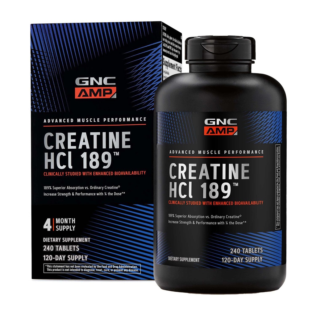 GNC AMP Creatine HCl 189 Pills, Supports Strength & Muscle Building, Athletic Performance, Energy Production, Recovery Supplement, Fast Absorbing, Gluten Free Formula, 240 Tablets (1 Pack)