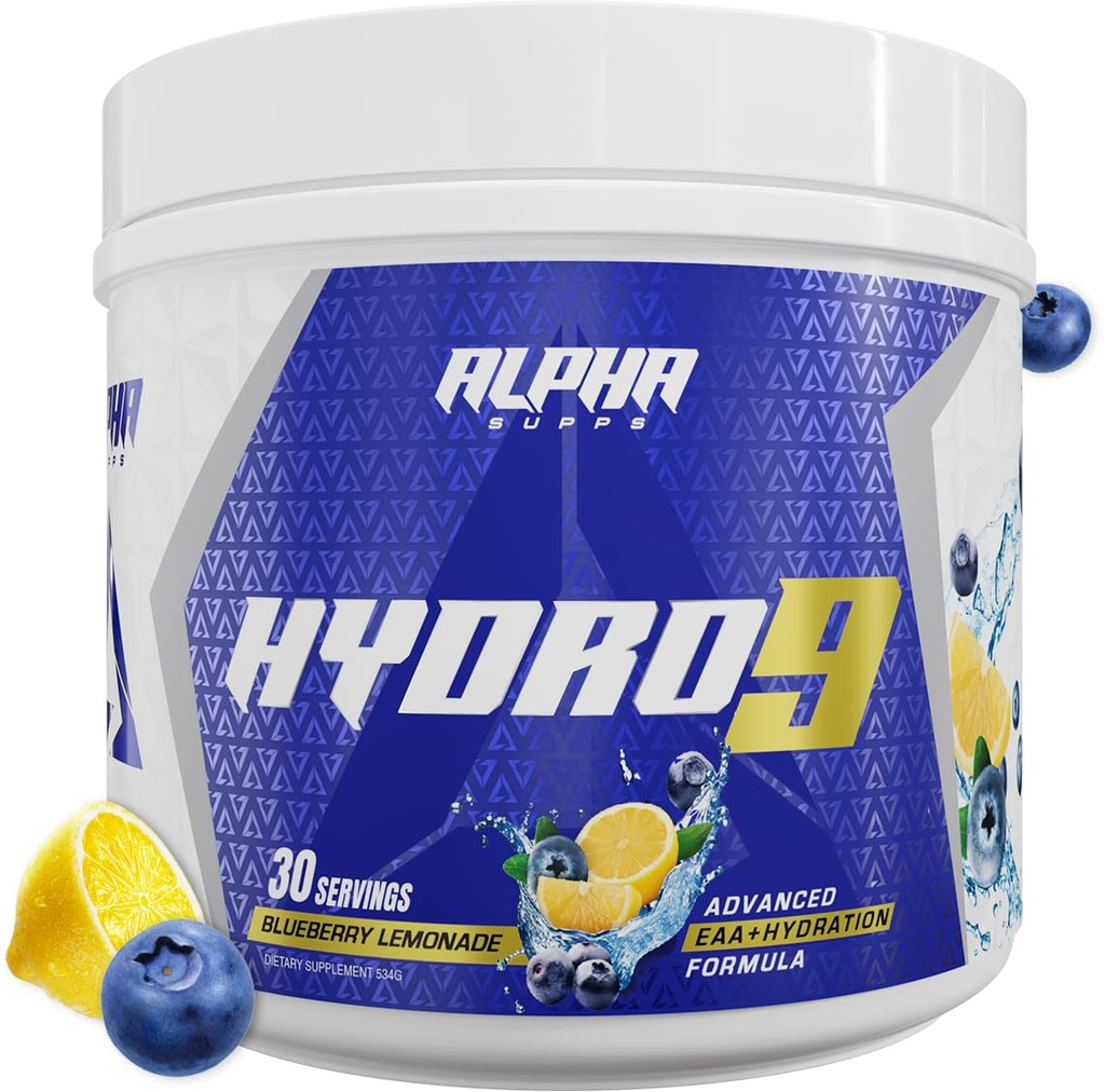 Alfa Supps Hydro 9 Aminos | EAA + Hydration Formula | Essential Amino Asits EAAs Toz BCAAs & Electrolytes 30 Hizmet - Blueberry Lemonade