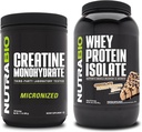 NutraBio Kretine Monohidrat, Unflavored, 500g ve Whey Protein Isolate, Chocolate Peanut Butter, Supplement Sche - Muscle Energy, Lean Muscle growth, Recovery, and Strength