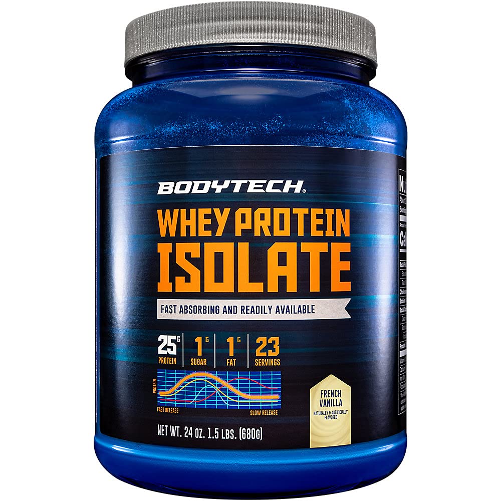 BodyTech Whey proteini Isolate Toz, Fransız Vanilla Flavor, hizmet başına 25g protein, Küçük Asitler ve BCAAs for Men and Women, Gluten Free, 1.5 lb, 23 Hizmetler