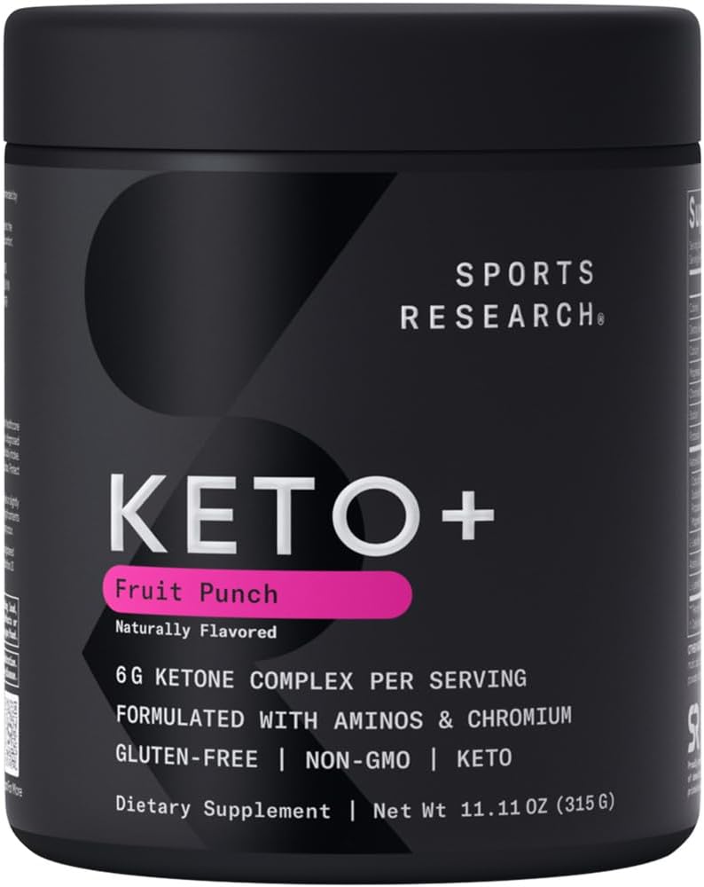 Sports Research Keto Plus Exogenous Ketones with goBHB - 30 Servings | Keto Electrolyte Powder for Hydration, Energy, Focus & Ketosis | Keto Certified, Vegan Friendly (Fruit Punch)