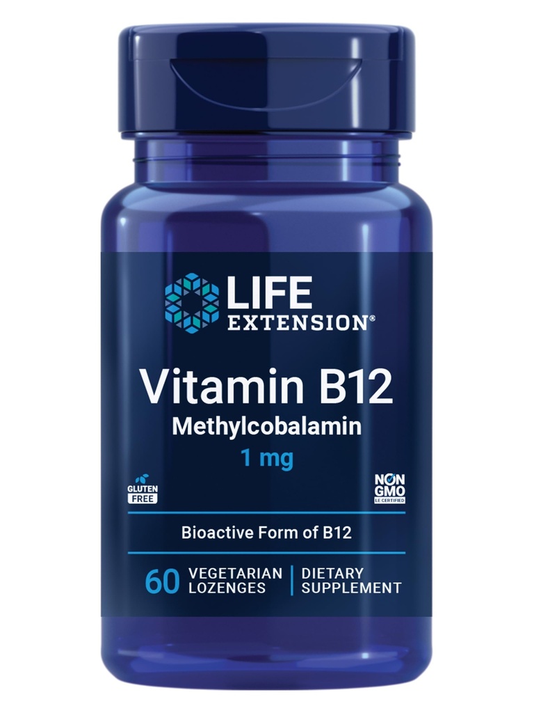 Life Extension Vitamin B12 Torchcobalamin, Nerve Health Supplement, Cognitive Support, Energy Vitamin, tilcobalamin B12, 1 mg, Quick-Dis çözme, Vegetarian, 60 lozenges
