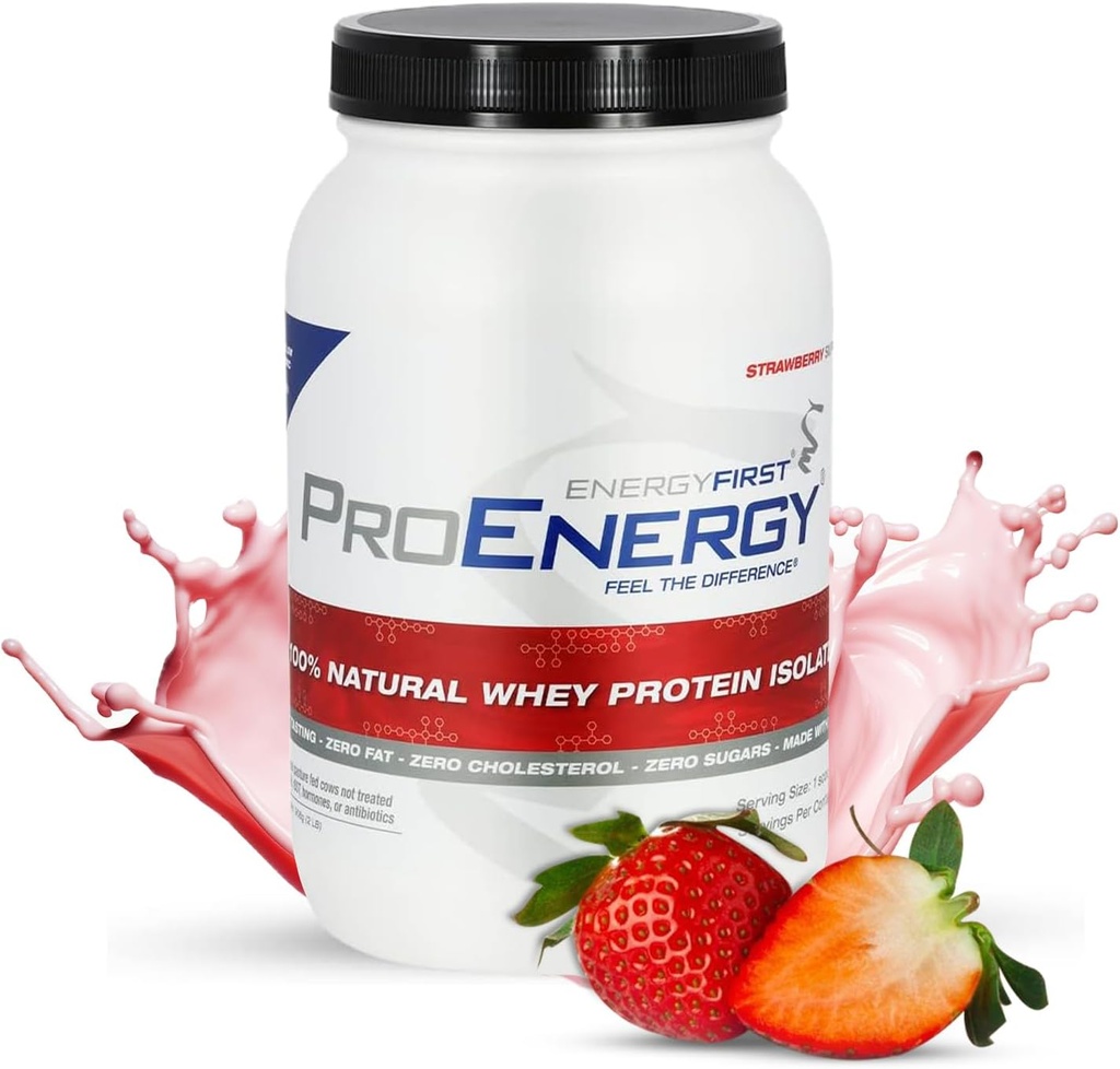 EnergyFirst Grass-Fed Strawberry Whey proteini Isolate (2lb), High-Protein Shake for Mealchange & Recovery, Non-GMO, Gluten-Free, 37 Servisler