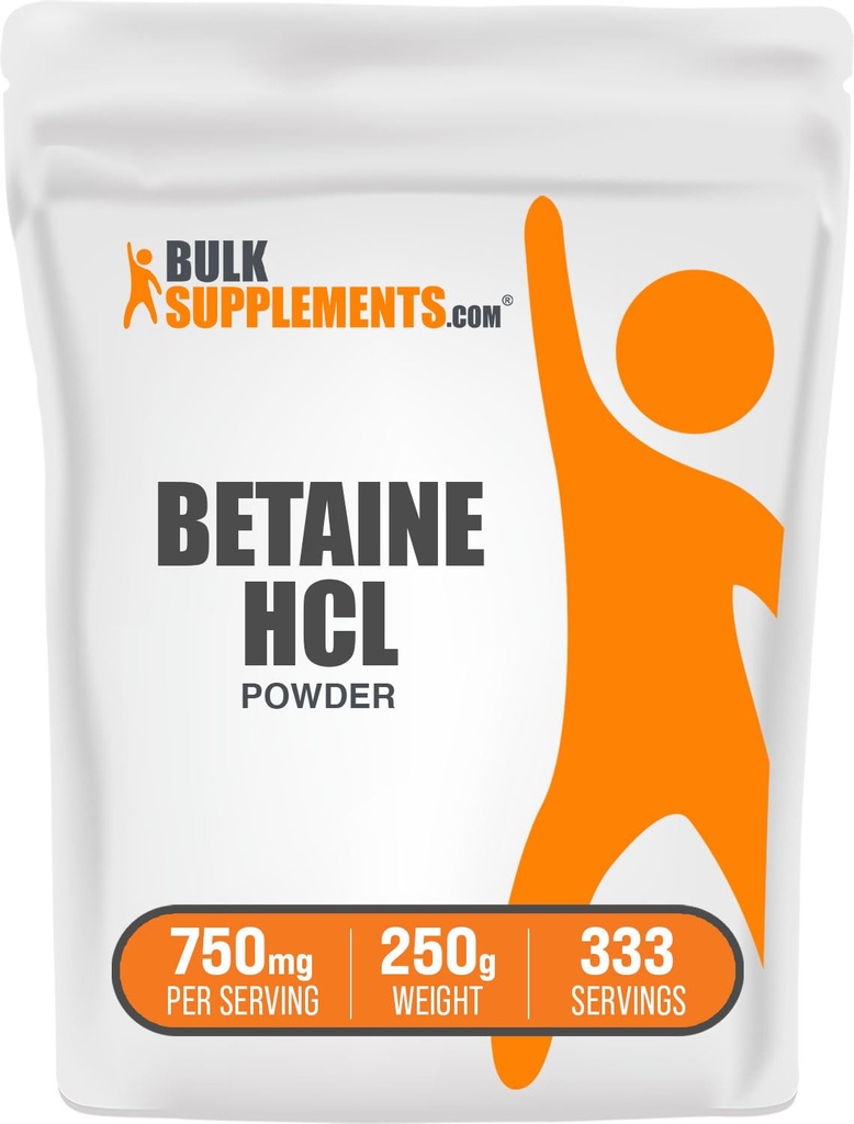 BulkSupplements.com Betaine HCl Powder - Betaine Hydrochloride Supplement, Digestive Support - Gluten Free, 750mg per Serving, 250g (8.8 oz) (Pack of 1)