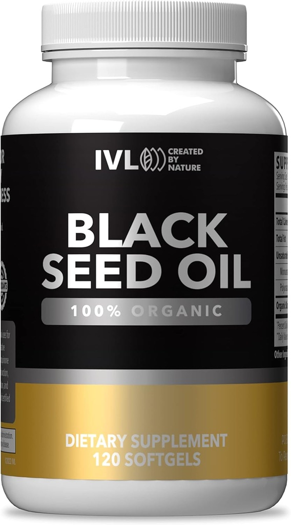 IVL - Organik Siyah Tohum Yağı - 120 Softgel Capsules - (1000 mg per Service) - Pure Cold Pressed Nigella Sativa Tohum Yağı - Omega 3 6 9, Antioksis, Thymoquinone - Black Seed Oil Liquid Capsules