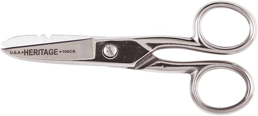 Klein Tools G100CS Scissors, ABD'de Made, Electrician Scisor with Stripping Notches and Serrated Blade, 5-1/4-Inch