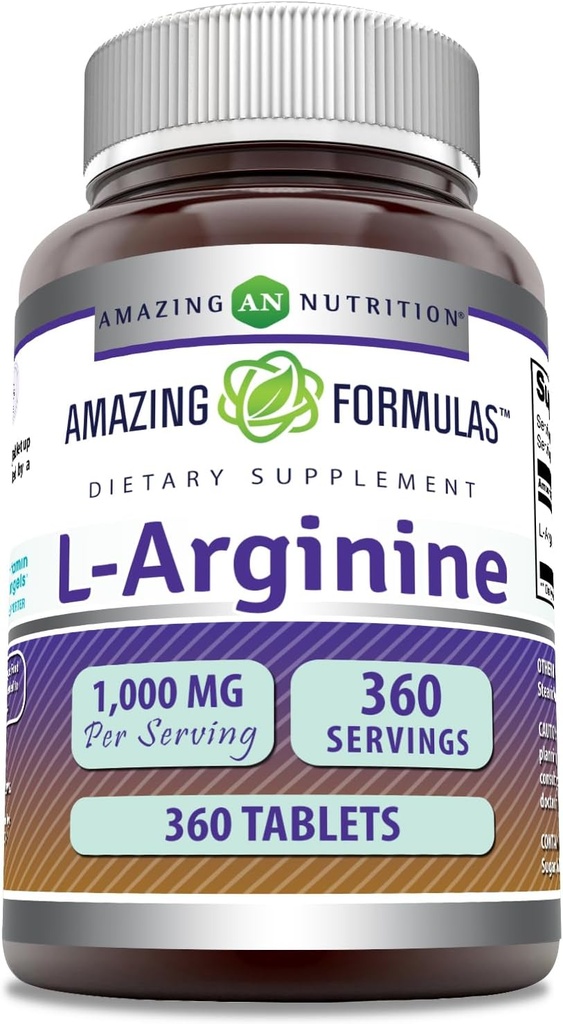 Amazing Formulas L-Arginine Supplement | 1000 Mg Per Serving | Tablets | Amino Acid Supplement for Women & Men | Non-GMO | Gluten Free | Made in USA (360 Count)