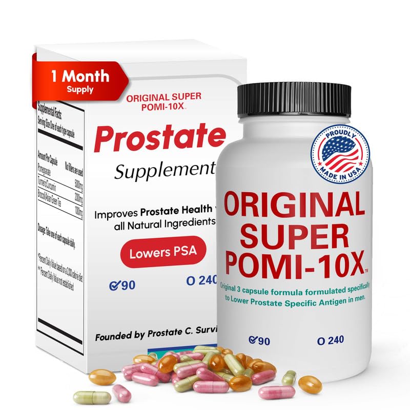 Original Super POMI 10X Prostate Supplements for Men | This Formula with Pomegranate | Turmeric, and Green Tea | Supports Prostate Health and Promotes Urinary Comfort | Lower Your PSA, 90ct