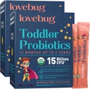 LOVEBUG Kids Probiyotik Toz Prebiyotik Fiber - Toddler Immunity Support & Constipation Relief - USDA Organic Probiyotiks for Childrens Gut & Digestive Health (Ages 1-4) - 60 Pack (Unflavoured)