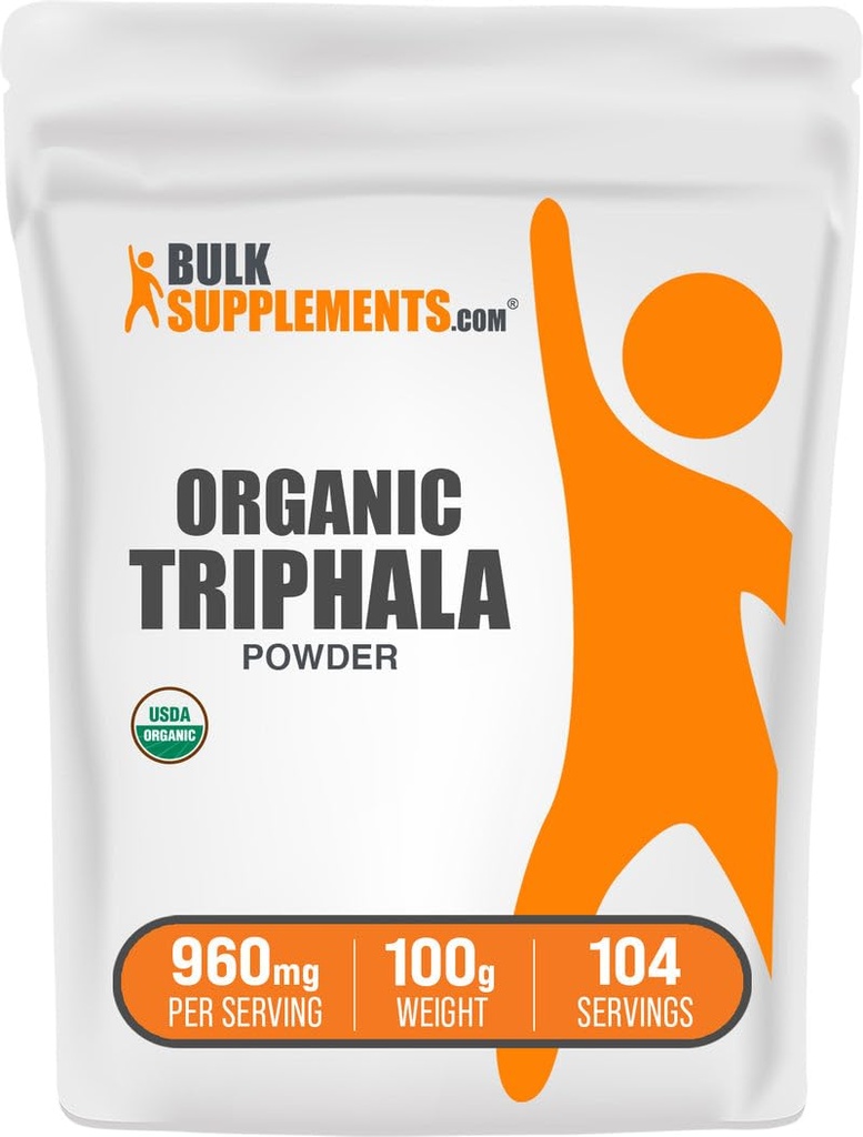 BulkSupplements.com Organik Triphala Toz - Haritaki Toz, Ayurvedic Supplement - Gluten Free, 960 mg per Service, 100g (3.5 oz) (Pack of 1)