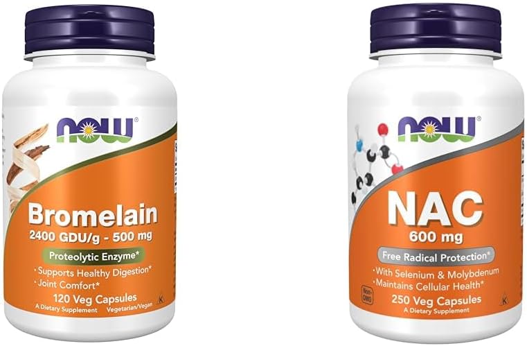 Şimdi Tamamlar, Bromelain 2,400 GDU/g - 500 mg, Natural Proteolytic Enzyme*, 120 Veg Capsules & Supplements, NAC 600 mg with Selenium & Molybdenum, 250 Veg Capsules