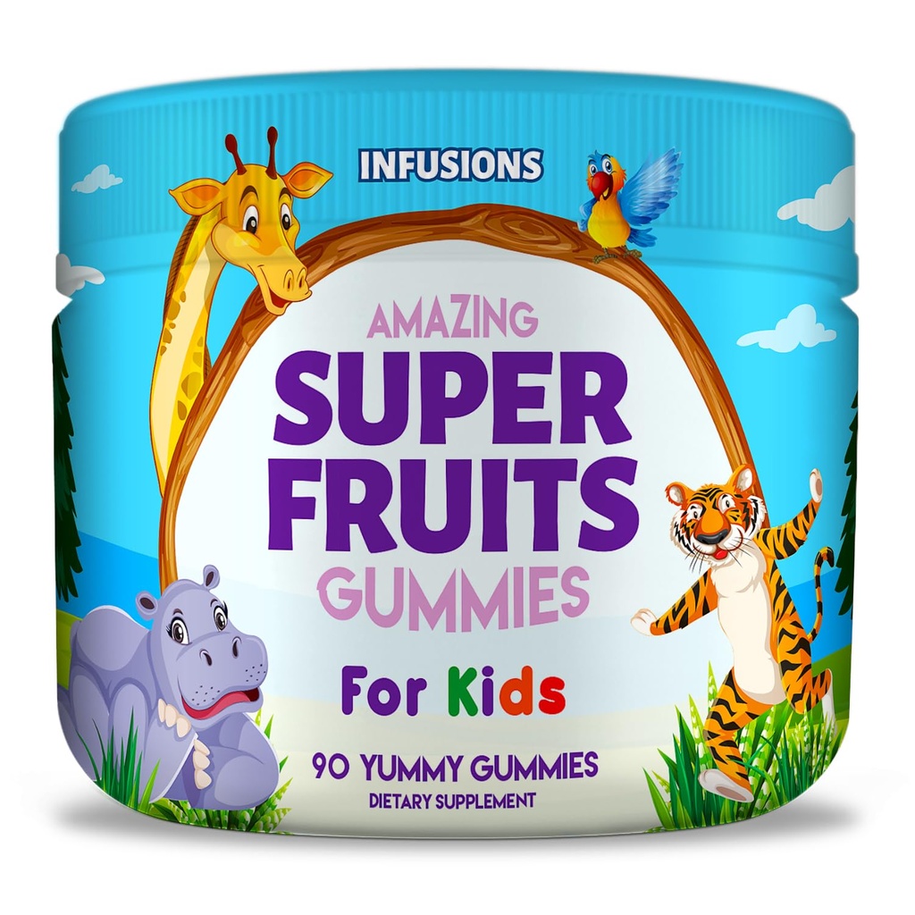Çocuklar için Super Fruit Gummies 90 Kont Antioksit Yumuşak ve Lezzetli Vegan Gluten Ücretsiz