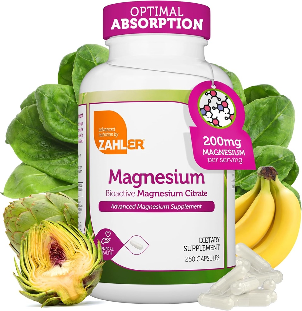 Zahler - Magnezyum Supplement Capsules 200 mg (250 Kont) Max Abors için Biyoaktif Magnezyum Citrate - Erkekler ve Kadınlar için Doğal Magnezyum Mineral - En İyi Magnezyum Tamamları