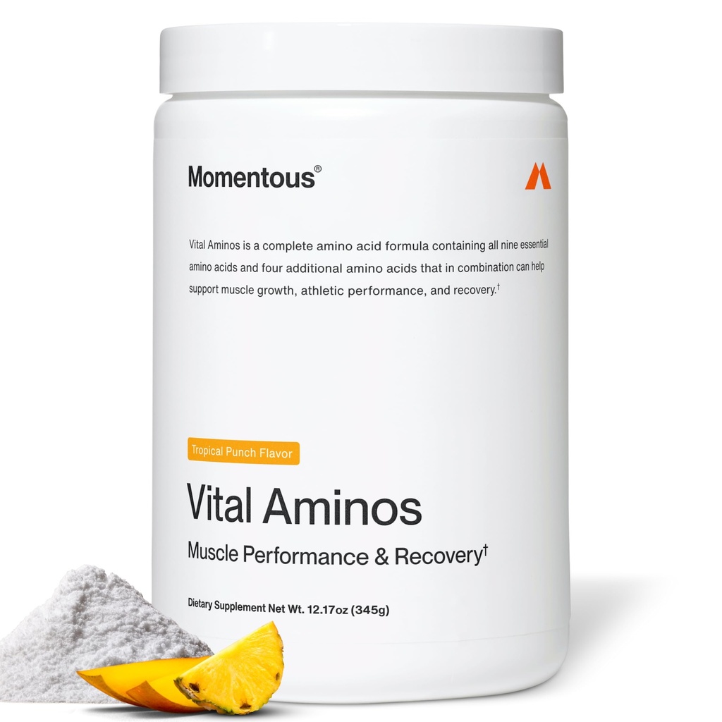 Momentous Vitalass Toz Supplement - BCAA & EAA - Tropikal Punch - Spor için sertifikalı - GMO- & Gluten-Free - 30 Hizmet - Paket Vary
