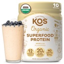 KOS Plant Based Protein Powder, Vanilla USDA Organic - Low Carb Pea Protein Blend, Vegan Superfood Rich in Vitamins & Minerals - Keto, Soy, Dairy Free - Meal Replacement for Women & Men - 10 Servings