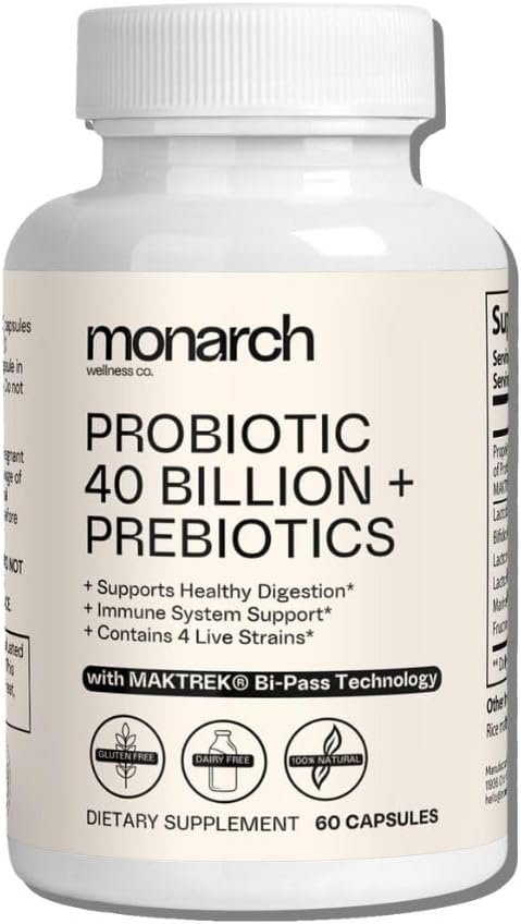 Probiyotik 40 Milyar + Prebiyotikler: 4 Diverse Strains - Digestive & Gut Health (60 Capsules) - Kadın ve Erkekler için Probiyotikler - Doğal | Gut Health & Immune Support Supplement | Provides Digestive Support