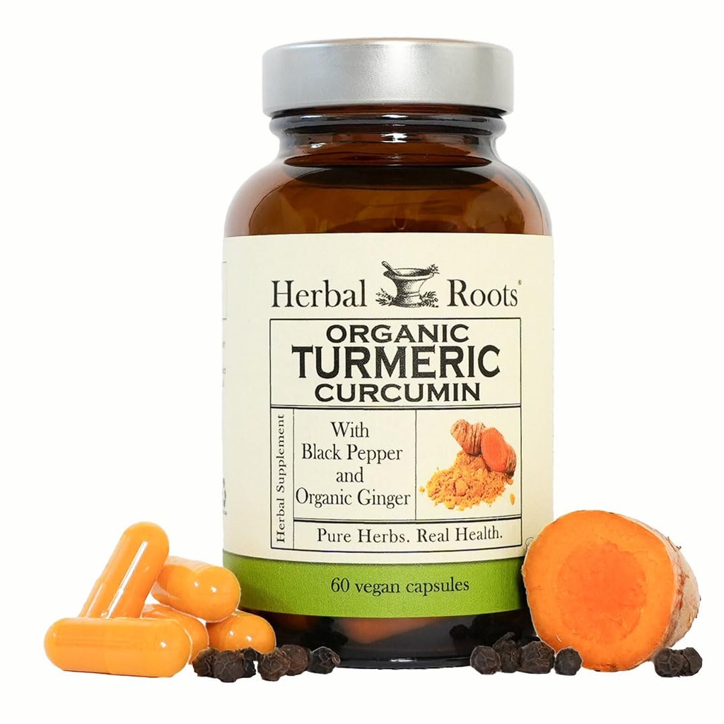 Herbal Roots - Turmeric Curcumin Capsules - Ekstra Kuvvet - 1000 mg Saf Organik Turmeric Supplement,% 95 Standartlaştırılmış Curcumin Türlü ve Ginger