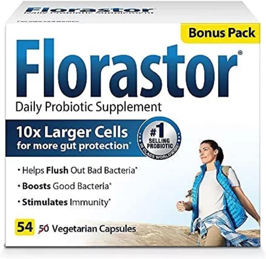 Florastor Daily Probiotic Supplement for Women and Men, Proven to Support Digestive Health, Saccharomyces Boulardii CNCM I-745 (54 Capsules)