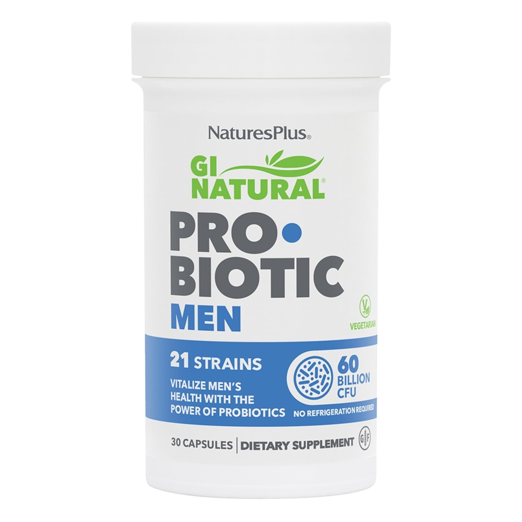 Natures Plus GI Natural Probiyotik Erkekler - 30 Capsules - Digestive & Prostate Health, Immune Strength - Eva Palmetto - Gluten Free - 30 Hizmetler