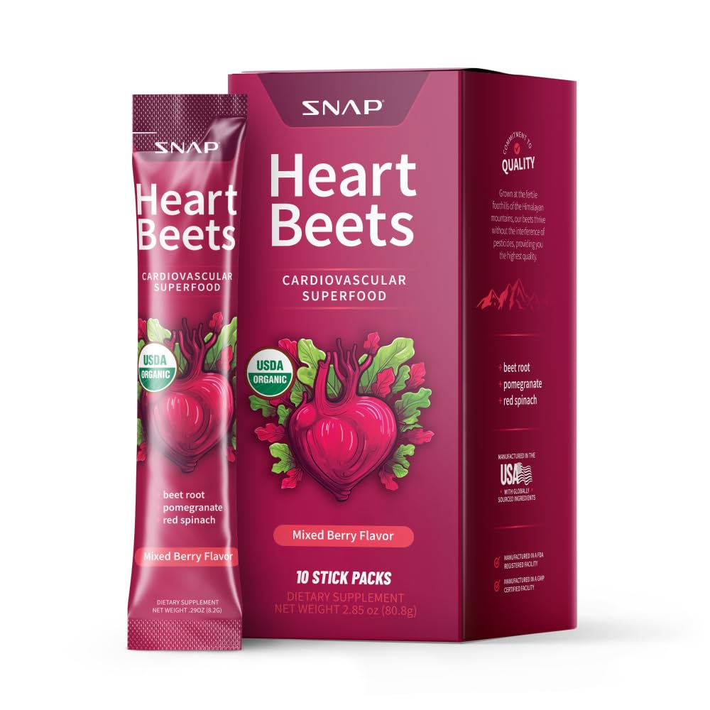 Snap Supplements Heart Beets Stick Packs, Organic Beet Root Toz İçecek Mix, Cardiovascular Men & Women, Beets, Pomegranate & Red Spinach, Nitric Hoffman, Karma Berry, 10 Hizmetler
