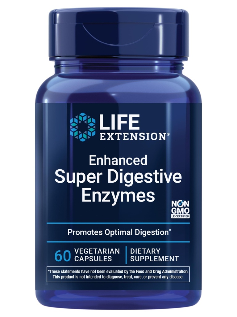 Life Extension Advancedd Super Digestive Enzymes, Supports Digestion, Comfort, Plant-Based Foods, Non-GMO, Vegetarian, 60 Capsules