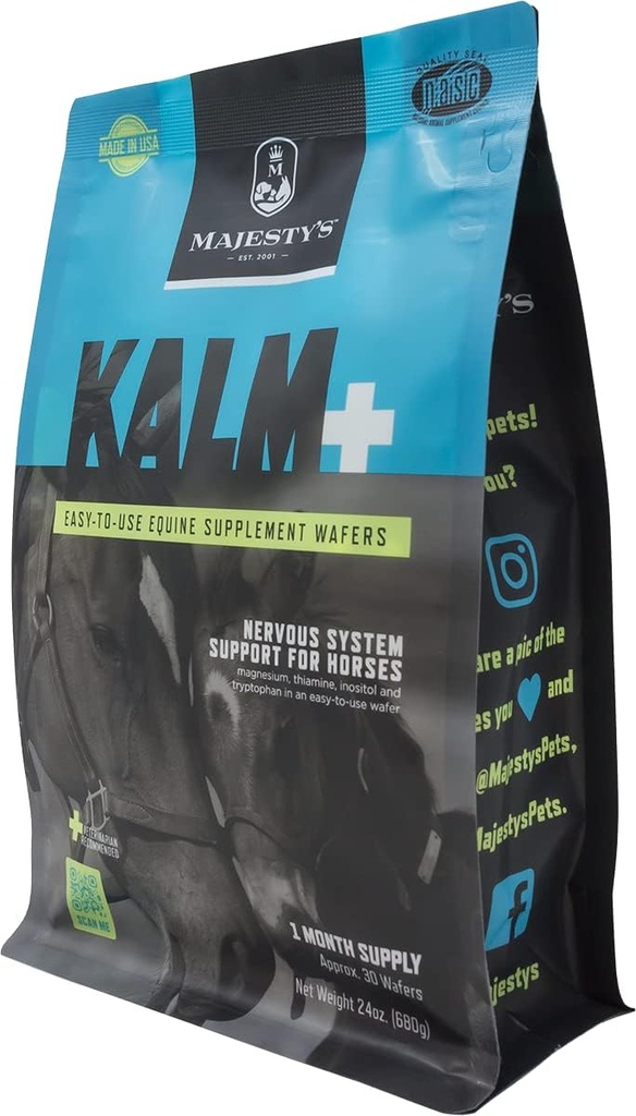 Majestelerinin Kalm Wafers - Destek At / Equine Dengeli Davranış ve Normal Nervous Sistem Fonksiyonu - Tryptophan, B1, Winter, Inositol - 30 Count (1 Ay Supply)