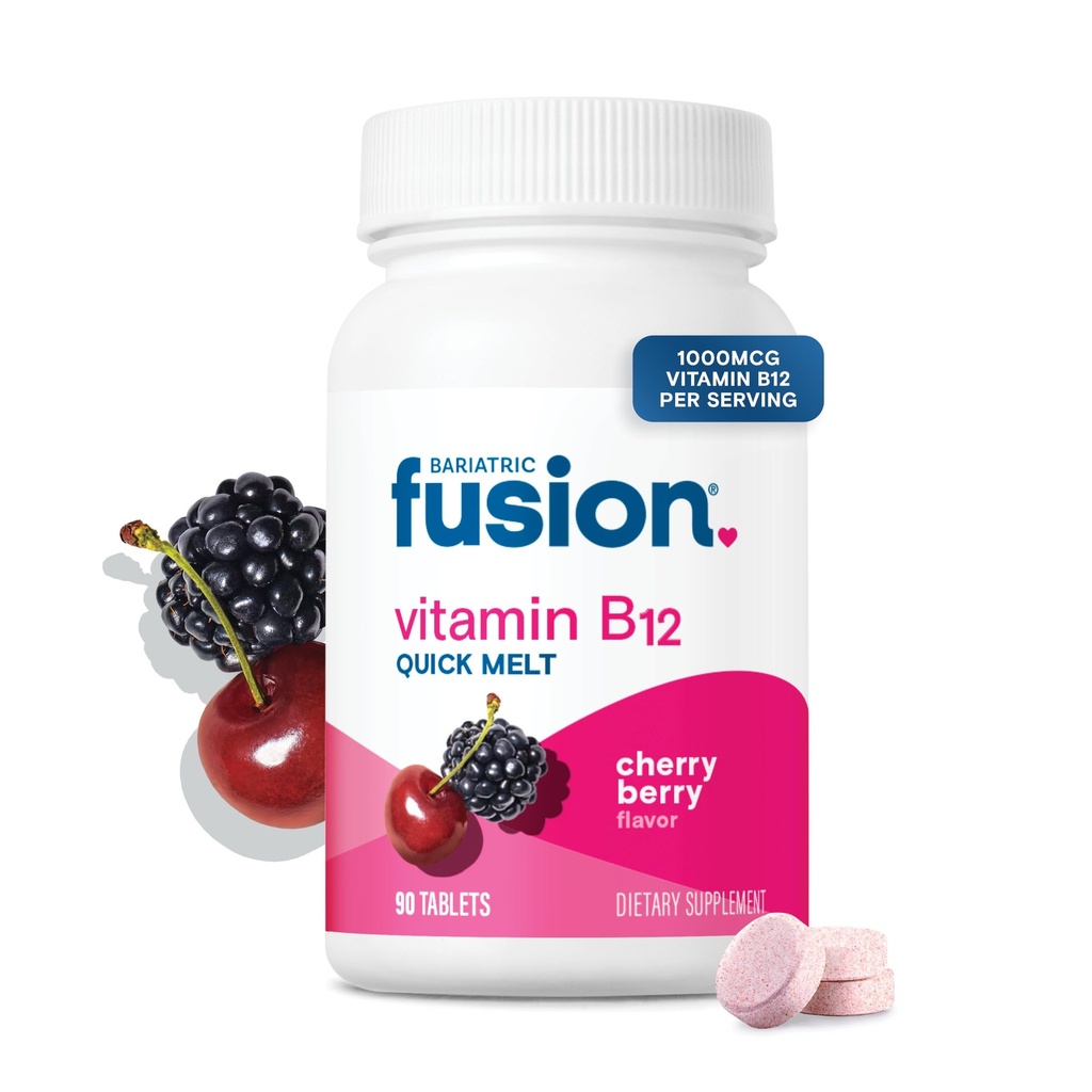 Bariatric Fusion Vitamin B12 Sublingual 1000 mcg Melts | Cherry Berry Flavored | Vitamin B12 Dissolve Under Tongue Tablets with Folic Acid | Sugar Free | Methylcobalamin | 90 Count