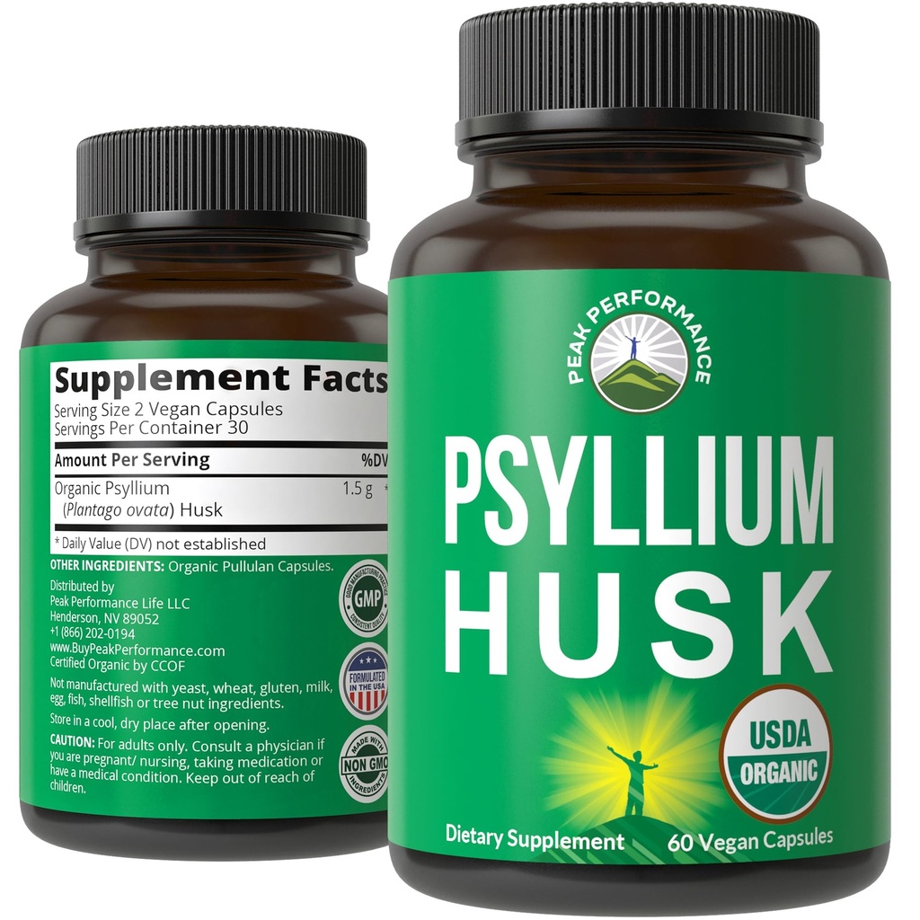 USDA Organik Psyllium Husk Vegan Capsules Organik Psyllium Husk Tohum. Gut. Digestive Prebiyotiks için Fiber Supplement. Pills for Digestion, Cabating olmadan. Tabletler