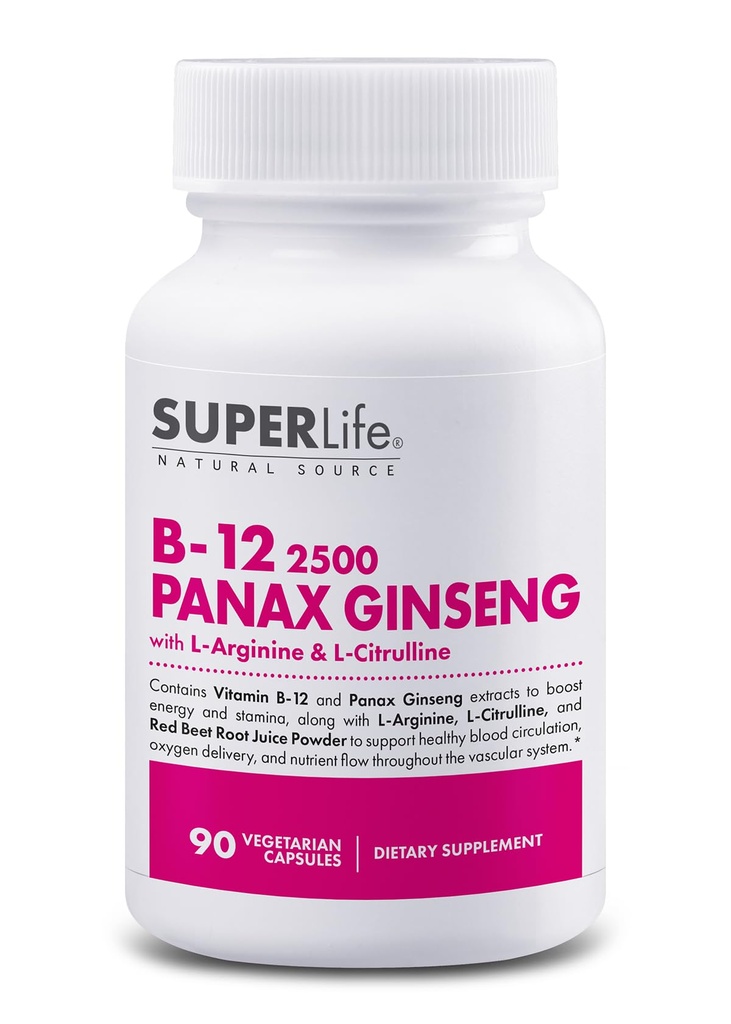 Fresh Start Vitamin B-12 2500 & Panax Ginseng with L-Arginine & L-Citrulline - Powerful Energy Booster | Supports Normal Blood Flow & Energy Metabolism | Supplement - 90 Capsules