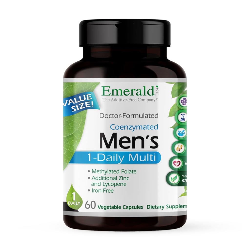 EMERALD LABS Men's 1 Daily Multi - Add-Free Men's Multivitamin - Lycopene, çinko, Vitamin D3, & More - Supports Bones, Prostate & Vision* - 60 Sebze Capsules
