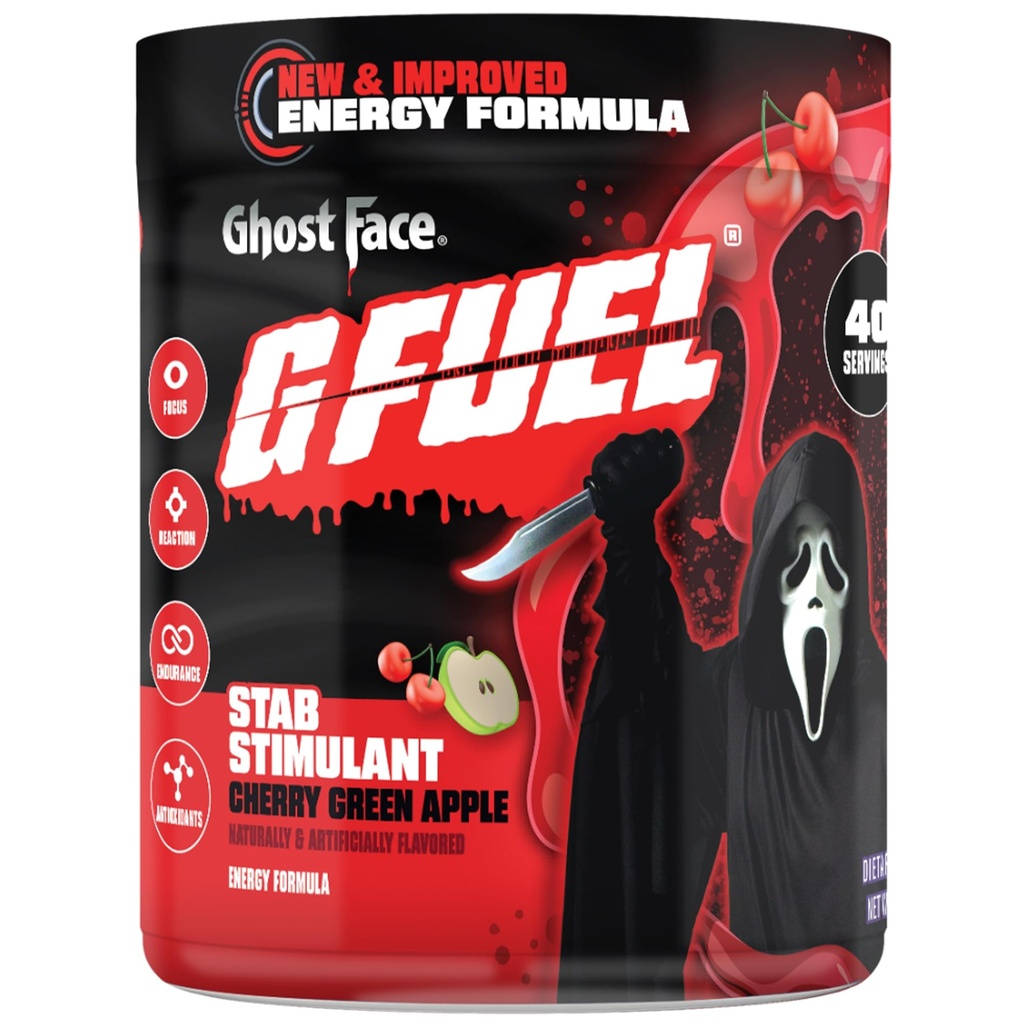 G Yakıt Hayalet Face Energy Drink Toz, Pre Workout Caffeine Mix for Game, Sugar Free Focus090, Vitamin + Antioksis, 9.9oz (Cherry Green Apple, 40 Hizmet)