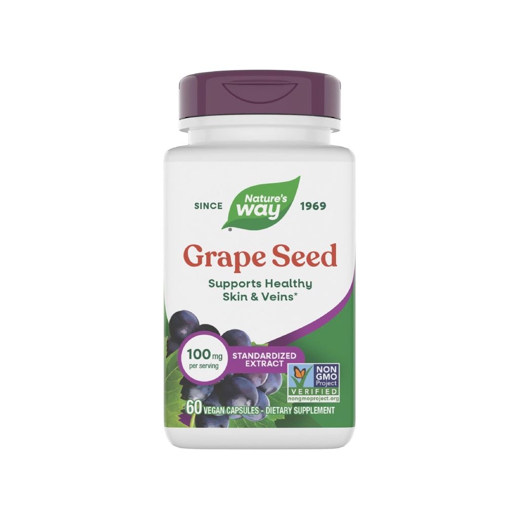 Nature's Way Grape Tohum Standardized Extract, Supports Health Skin and Veins*, Antioksi Support*, Non-GMO Project TY, 60 Vegan Capsules (Pazar Mayıs Vary)