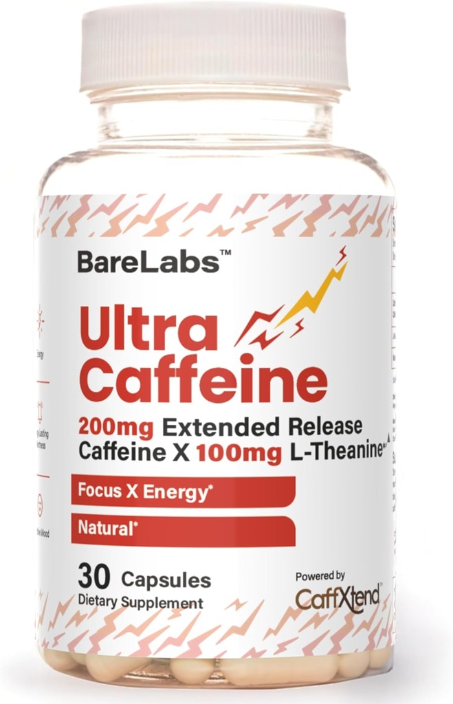 Ultra Caffeine Pills + 200 mg Genişletilmiş Yayın + L-Theanine for Energy & Focus + No Jitters, No Crash + Natural Caffeine Supplement - 30 Capsules