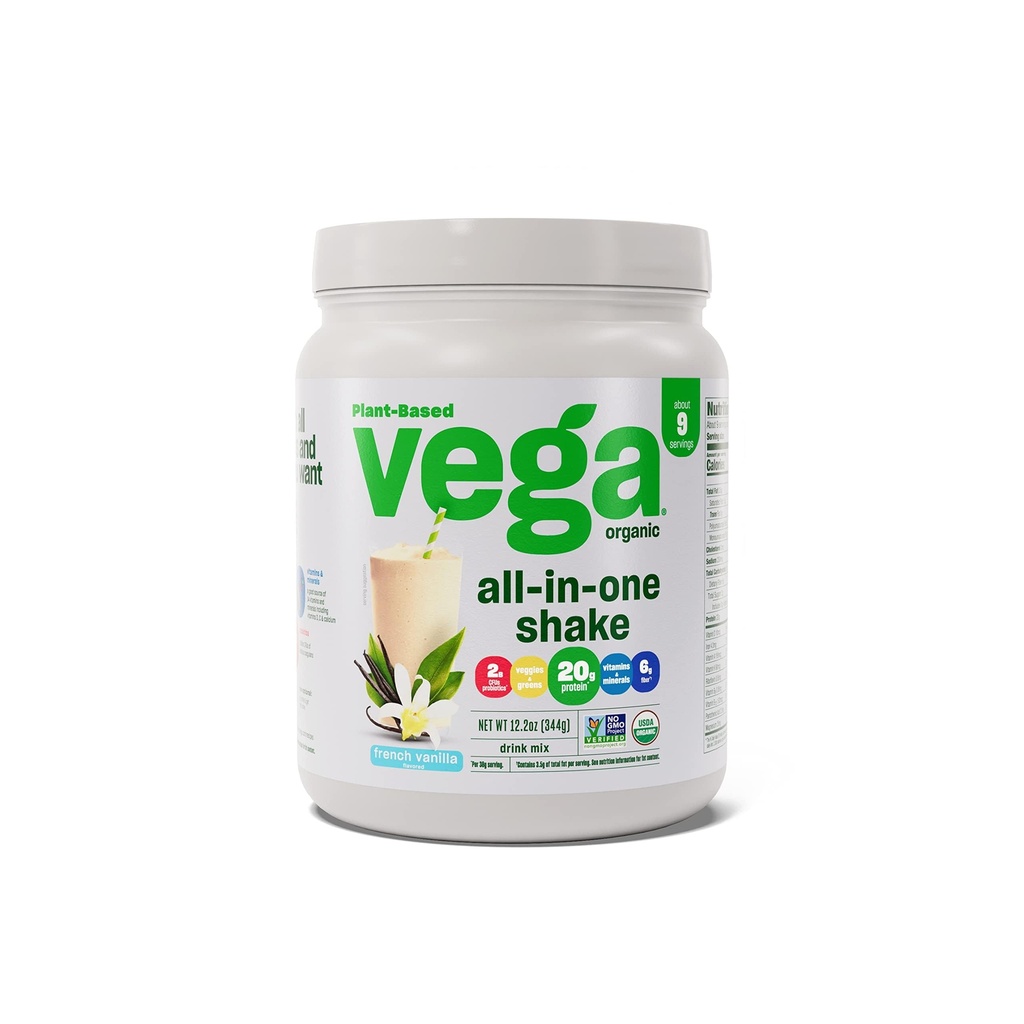 Vega Organik All-in-One Vegan Protein Toz, Fransız Vanilla - Superfood Malzemeler, Immunity Support, Keto Friendly, Pea Protein for Women & Men, 12.2 oz (Pazar Mayıs Vary)