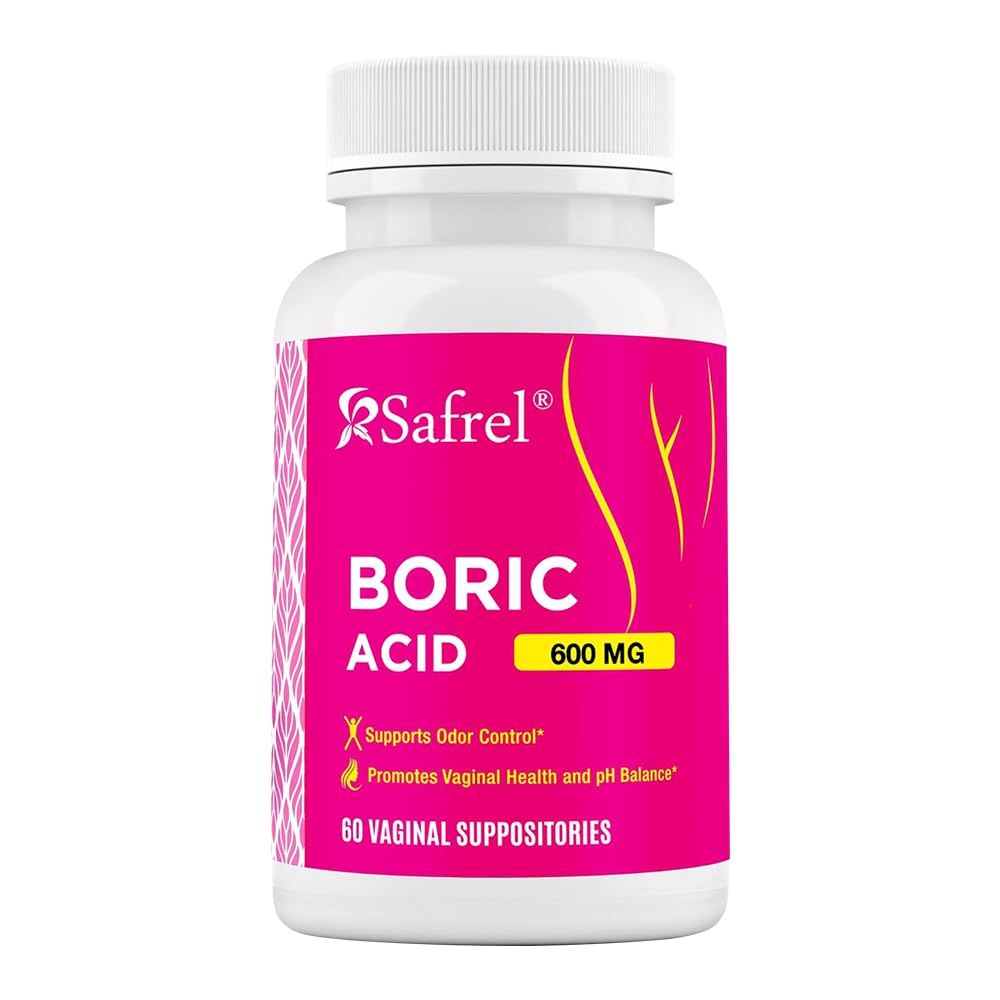 Safrel Boric Acid Vaginal Suppositories - 60 Kont (1-Pack) – %100 Pure USA- Made, Supports Intimate & Vaginal Health, PH Balance, Odor Control - Women's Wellness Essential Essential Essential