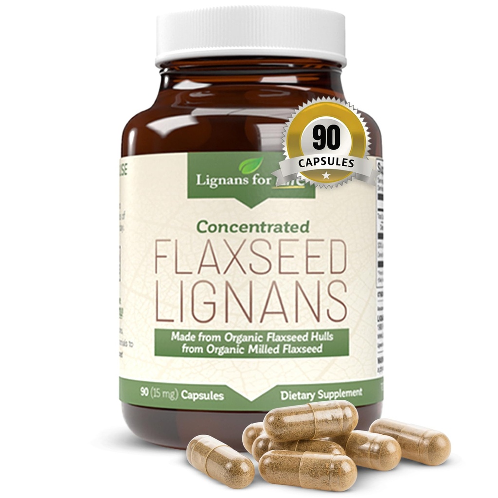 Lignans For Life Flaxseed Lignans for Dogs & People - Organic Flaxseed Supplement for Hormone Support, 15mg 90 Capsules, Flax Seed for Dogs & Women, High-Fiber