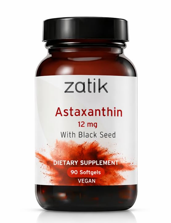 Zatik Doğallar - Organik Siyah Tohum ile Astaxanthin 12mg, Antioksi, 90 Vegan Softgels