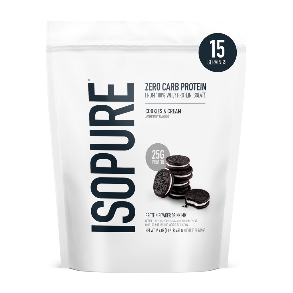 Isopure Zero Carb 100% Pure Whey Isolate protein Toz, Lactose Free, Gluten Free, With Vitamins, Cookies & Cream, 25g Protein Per Hizmeti, 1 Lb, 15 Hizmet (Pazarlama May Vary)