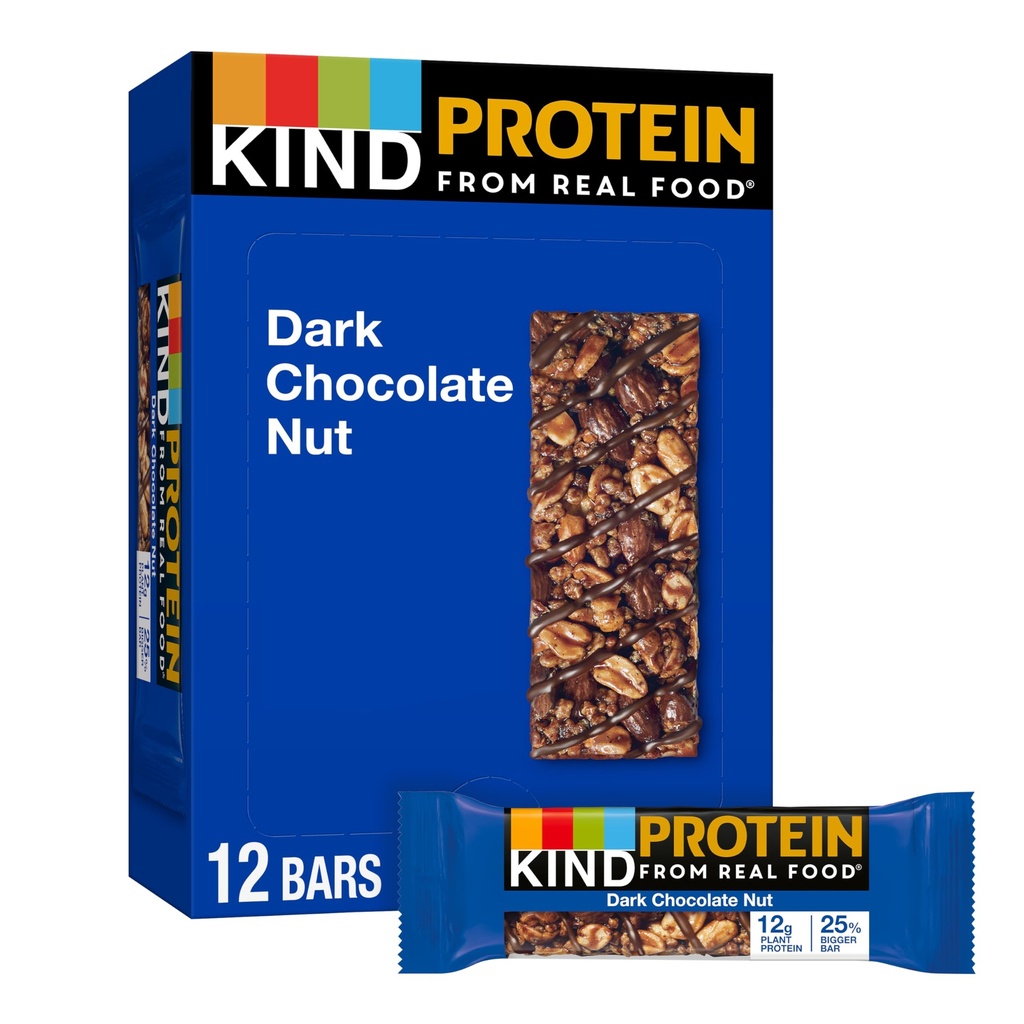KIND Protein Snack Bar, Dark Chocolate Nut, Sağlıklı Snacks, Gluten Free, 12g Plant Protein, 12 Kont